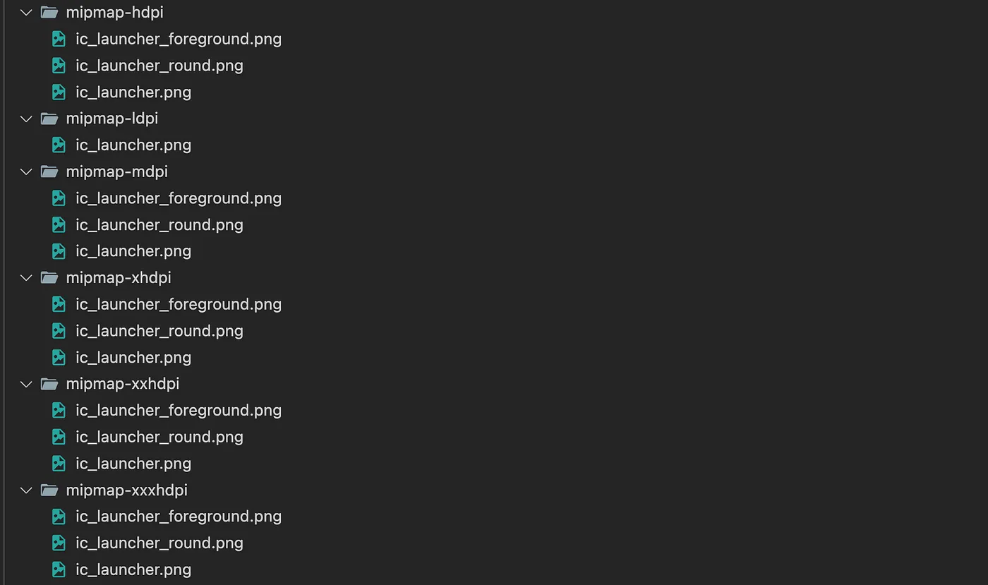 Generated Android icon resource folders to copy into the res directory