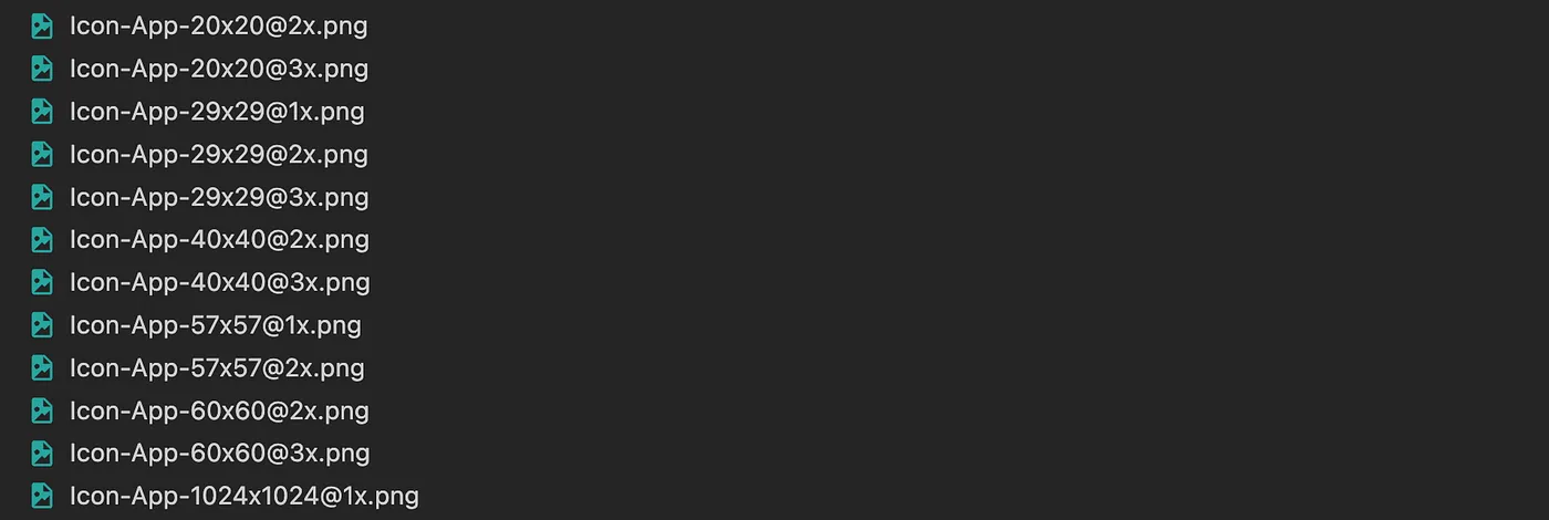 Example filename configuration for the iOS app icon asset set